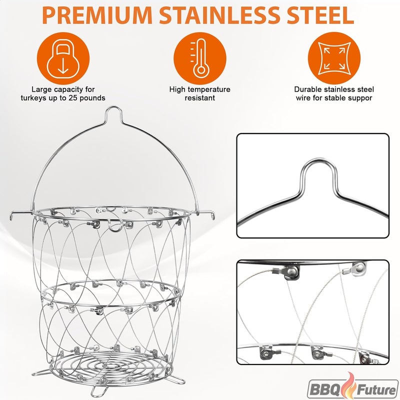 BBQ Future Turkey Fryer Better Basket and 9” Diameter Bunk Bed Basket for Char-Broil Turkey Fryer Parts Kit, Turkey Fryers Basket Turkey Holder Tray Accessories Kit - Image 5